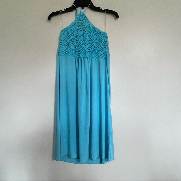 Hula Moon By Jams World Teal Summer Halter Dress Crochet Top Juniors Size Large - Picture 1 of 8